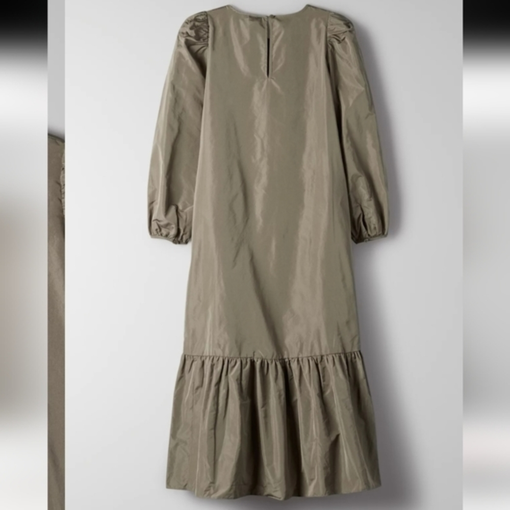 Aritzia Wilfred Sedona Dress Puff Sleeves Drop Waist Size XXS Dried Basil Green.